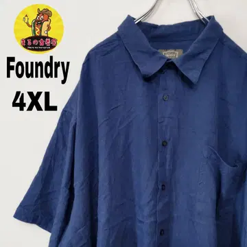 USA 구제 의류 FOUNDRY 반팔 버튼 셔츠 4XL 블루