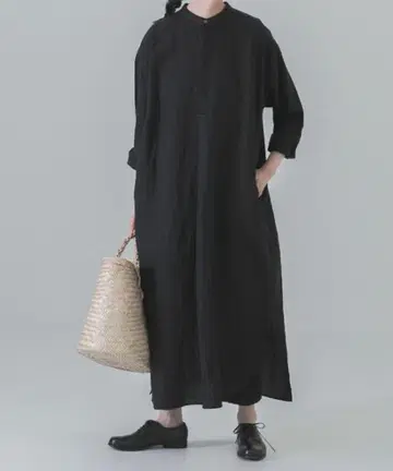 컨디션 최상 카구레 최근 모델 린넨 셔츠 원피스 블랙 프리 사이즈