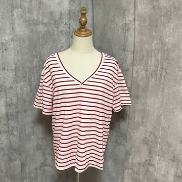 SHEIN V넥 보더 오버사이즈 티셔츠 심플 루즈핏