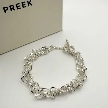 박스 포함 새상품 PREEK 브레이드 체인 팔찌 실버