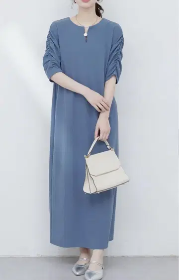 natural couture 벨트 포함 볼륨 소매 스트레치 원피스 F