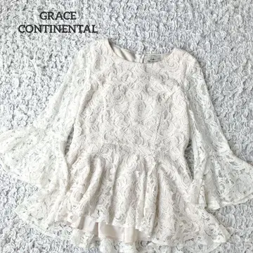 새상품급 그레이스 콘티넨탈 전체 레이스 벨 슬리브 페플럼 블라우스 화이트