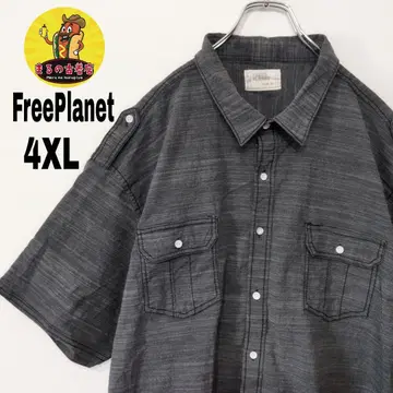 USA 구제 의류 FREE PLANET 반팔 버튼 셔츠 4XL 그레이