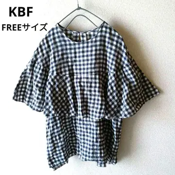 KBF 블라우스 체크 코튼 플레어 소매
