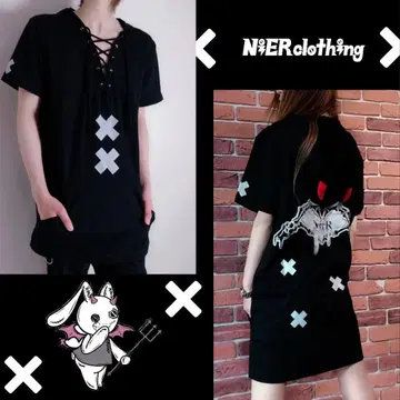 NieR 니어 레이스업 devil 뿔 후드티 유니섹스