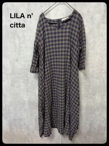 # LILA n' citta 롱 원피스 체크 원피스 7부 소매