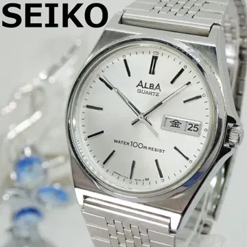 작동 상품 SEIKO ALBA 남성용 손목시계 데이 데이트 쿼츠 실버
