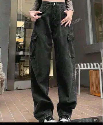 Shinne 블랙 [M] 카고 팬츠 와이드 데님