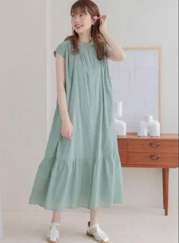 프렌치 슬리브 티어드 원피스 민트 프리 그린 써니 라벨