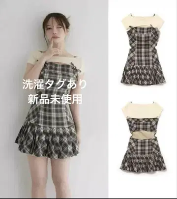 andmary Karen check mini dress beige
