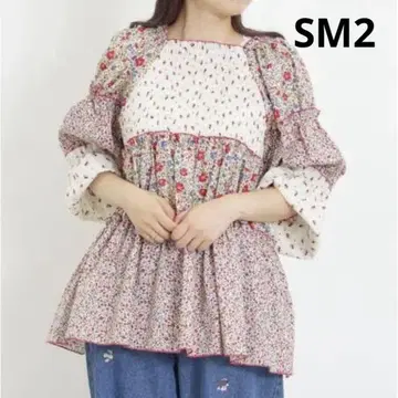 사만사 모스모스 꽃무늬 패치워크 블라우스 아이보리 귀여운 sm2