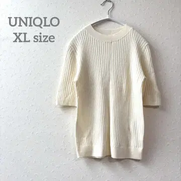 유니클로 [ XL ] 아이보리 리브 5부 소매 니트 상의 깔끔 캐주얼