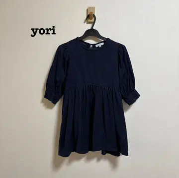 yori 라운드 헴 천축 티셔츠 벌룬 슬리브 요리 네이비