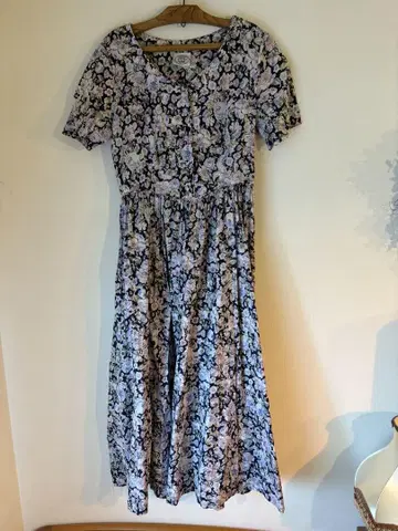 로라 애슐리 원피스 꽃무늬 반팔 네이비 작은 키 vintage