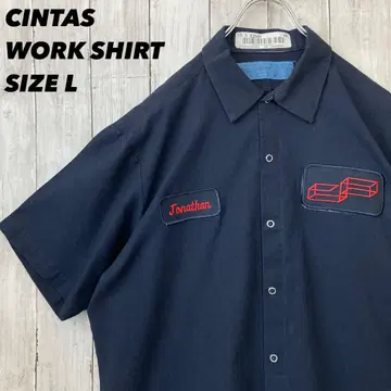 CINTAS 신타스 반팔 와펜 워크 셔츠 네이비 L 미국 빈티지 의류