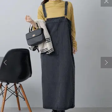 퓨어세신 데님 오버롤 스커트 블랙 F