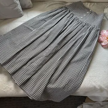 깅엄 체크 플레어 롱 스커트