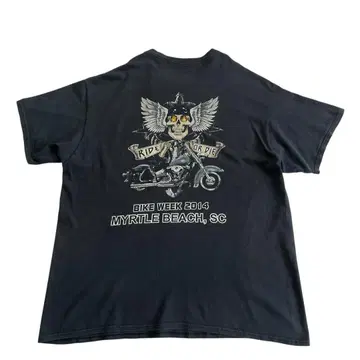 BIKE WEEK 2014 스컬 윙 T셔츠 블랙 양면 프린트