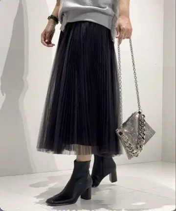 AP STUDIO 튈 스커트 허리밴딩 블랙 롱 페티코트