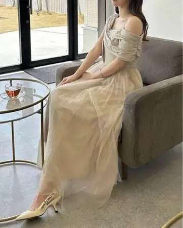 SNIDEL 컷 콤비 튤 드레스