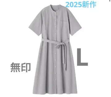 MUJI 2025 신상 냉감 반팔 셔츠 원피스 여성 그레이 스트라이프