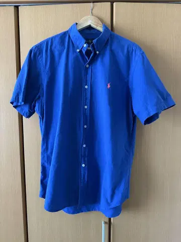 Ralph Lauren 파랑 버튼 다운 반팔 셔츠 박스 실루엣