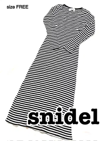 snidel 면 100% 보더 롱 원피스 일본제 스트라이프 프리