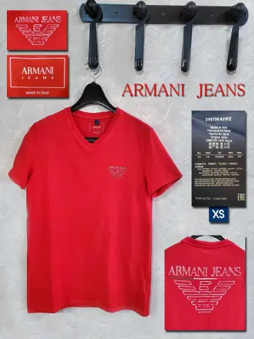 ARMANI JEANS 레드 V넥 티셔츠 XS