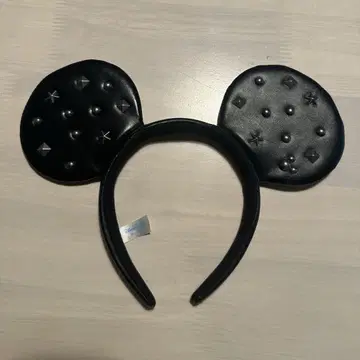디즈니 미키 머리띠 스터드 레더풍 블랙 TDR