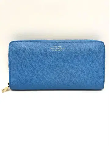 Smythson 가죽 장지갑 나일 블루