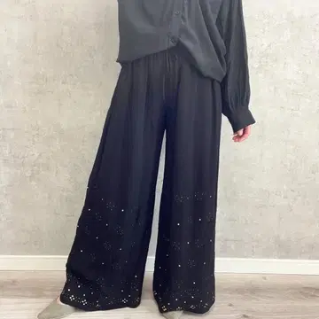 인도 직수입 치칸카리 자수 팬츠 체형 커버 팔라초 팬츠 민족 의상