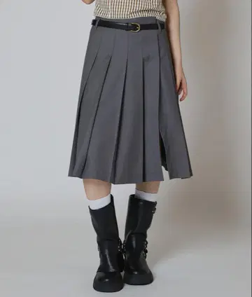 aclent 플리츠 랩 미디 스커트