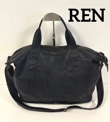 REN 렌 2way 가죽 백 숄더 주름 가죽 블랙