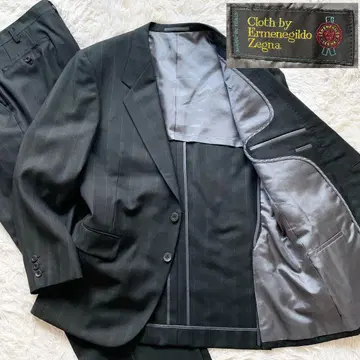 Zegna 셋업 수트 파이핑 차콜 그레이 스트라이프