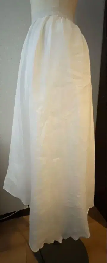 산뜻한 린넨 마 100% 화이트 롱 스커트 허리밴딩