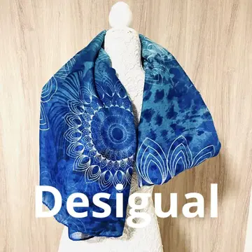 미사용급 Desigual 데시구알 올 패턴 스카이블루 대형 스톨