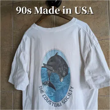 90s USA 제작 쿠스토 협회 돌고래 애니멀 티셔츠