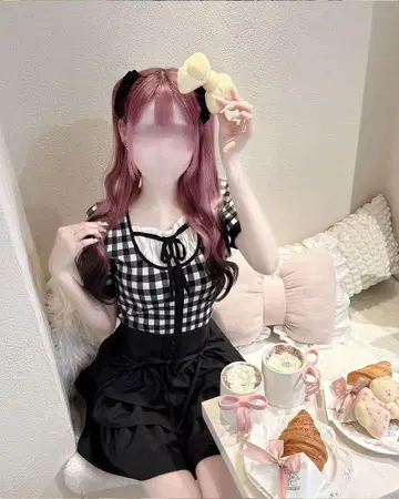 HONEY ME 허니 뮤우 깅엄 체크 탑 블랙