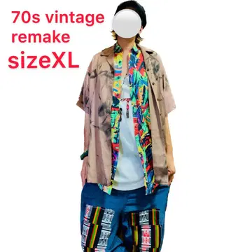 70년대 빈티지 리메이크 반팔 XL 카마보코 택, 이후 염색 텍스트
