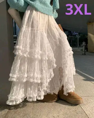 프릴 레이스 롱 스커트 3XL