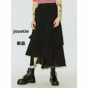 Jouetie 티어드 플레어 스커트 벨트 포함 블랙 검정 비대칭