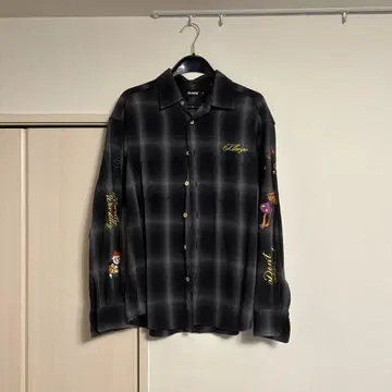 XLARGE 블랙 체크 무늬 셔츠 M