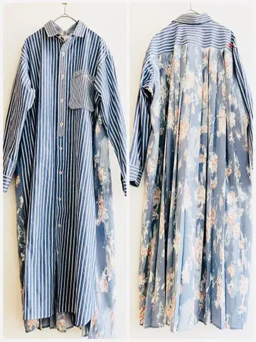카와타니 셔츠 롱 셔츠 원피스 스트라이프 kawatani shirt M