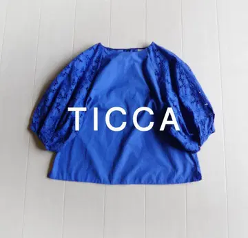 새상품급 TICCA 2.8만 엔 레이스 벌룬 슬리브 블라우스 티카 블루