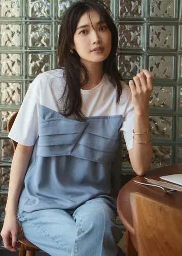 23구 WEB 한정 컬러 워셔블 스무스 디자인 콤비 티셔츠