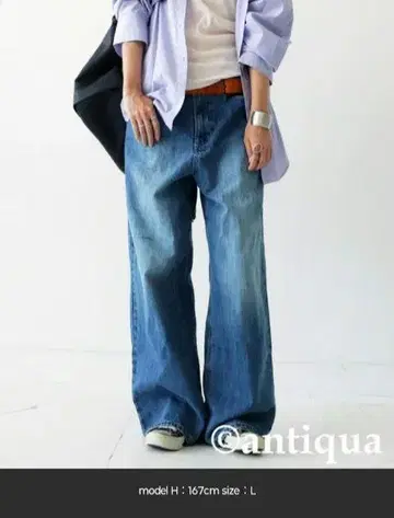 안티카 와이드 데님 팬츠 블루 L