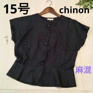 chinon 시논 반팔 블라우스 15호 블랙 포멀 마 혼방 일본제