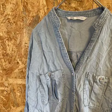 AE8573 ZARA 자라 긴팔 셔츠 블루 여성용 28 포스