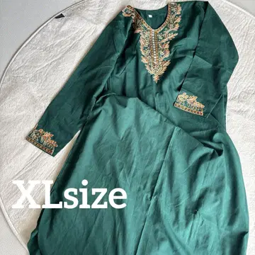 XL 민족 의상 롱 원피스 자수 빅사이즈 넉넉한 그린