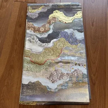 고급 실크 후쿠로 오비 여러 색 파 무늬